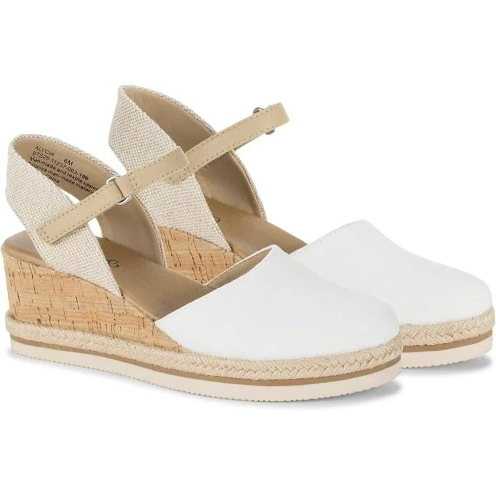 Baretraps Alycia Women White Wedge Sandals Espadrille Ankle Strap Size 7.5M